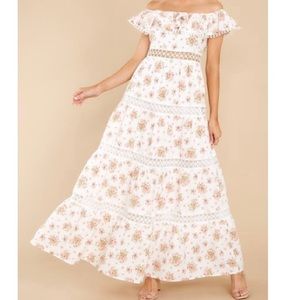 Red dress She Said Yes White Floral Maxi Dress